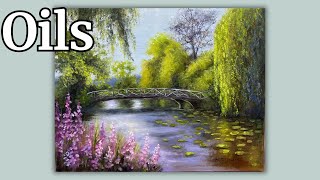 Weeping Willow Bridge Cobra Water Mixable Oils Landscape Painting Preview [upl. by Love299]