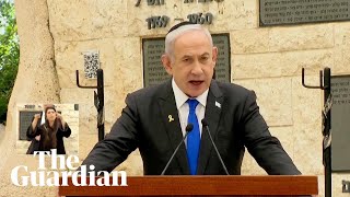 Netanyahu heckled during Israel Memorial Day speech [upl. by Philbert]