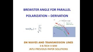 BREWSTER ANGLE FOR PARALLEL POLARIZATION  DERIVATION  EM WAVES amp TRANSMISSION LINES  UNIT IV [upl. by Ebony539]