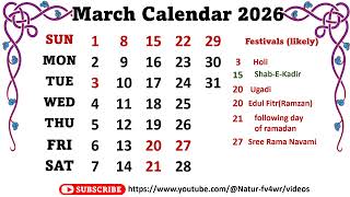 March Calendar 2026 marchcalender2026 [upl. by Fry193]