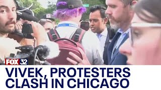 Chicago DNC Vivek Ramaswamy protesters clash in Union Park [upl. by Reywas]