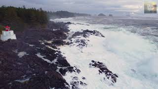 Stormy Seas at the Amphitrite Lighthouse in Ucluelet Vancouver Island BC  Drone  4K UHD [upl. by Scott180]