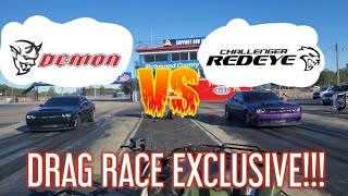 DODGE DEMON vs HELLCAT REDEYE and 2020 GT500 DRAG RACE [upl. by Ellennahs88]