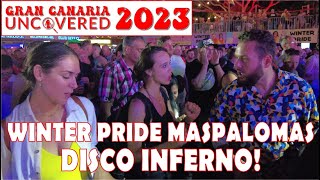 Playa Del Ingles Yumbo Nightlife 2  Maspalomas Winter Pride 2023 Gran Canaria Uncovered 4K 60fps [upl. by Calvina622]