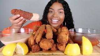 DEEP FRIED PRAWNS KING CRAB LEG MUKBANG SEAFOOD BOIL W QuttieQue Sauce [upl. by Savannah]