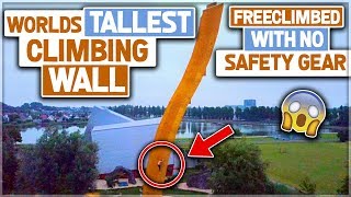 WORLDS TALLEST CLIMBING WALL FREESOLO  NO SAFETY GEAR POV  DRONE [upl. by Naes509]