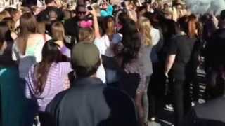 The X Factor Band Emblem 3 Girl Fans Go Crazy in Huntington Beach [upl. by Kyle669]