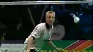 Badminton  Peter Gades Deceptive Shot at Net [upl. by Rovaert]