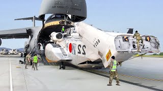 US Loading Japan’s Brand New CH53 Helicopters Into Massive C5 for Air Delivery [upl. by Atilam]