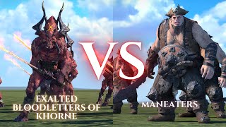 WARHAMMER III Total War  Exalted Bloodletters of Khorne VS Maneaters [upl. by Anelrats18]