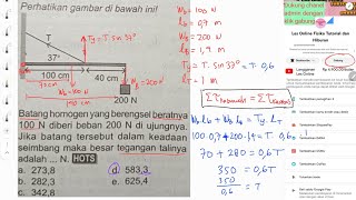 menghitung tegangan tali batang homogen yang digantungi beban [upl. by Ecadnak545]