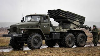 BM21 Grad  Russian 122 mm multiple rocket launcher [upl. by Ecirtahs]