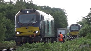 DRS 68s arrive at Winfrith Sidings 68001 quotEvolutionquot amp 68034 quotRail Ridersquot deliver PFAs 10 Aug 23 [upl. by Marcille]