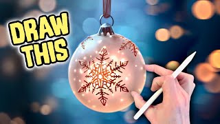 CHRISTMAS BAUBLE Drawing TUTORIAL Realistic and EASY in PROCREATE [upl. by Llecrad]