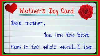 Mothers day card writing Happy mothers day 2024 writing Mothers day message l [upl. by Llerraj506]