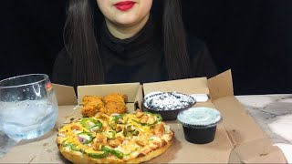 Eating Creamy peri peri PizzaChicken kickersChocolate Lava Cakecold drink  ASMR  Eating show [upl. by Karim762]