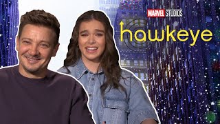 Jeremy Renner amp Hailee Steinfeld on the MCU amp working with Lucky the Dog  Disney Plus Hawkeye [upl. by Inafit904]