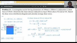 Problem 13 Shear stresses in beam at Neutral axis and above neutral axis [upl. by Ytirahs]