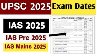 UPSC 2025 Exam Calendar Released  IAS 2025 Exam Dates upsccalendar2025 [upl. by Ynnol]