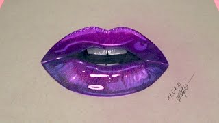 how to draw realistic glossy lips with colored pencils [upl. by Adne654]