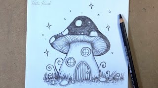 How to Draw a Mushroom House Step by Step  Pencil drawing [upl. by Richmal]