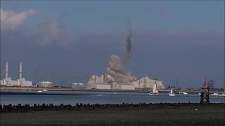 Demolition of the Grain Power Station Chimney in Kent [upl. by Ovatsug862]