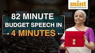 Budget 2024 FM Nirmala Sitharamans Speech Highlights In 4 Minutes  New Tax Regime Jobs Push [upl. by Aleciram343]