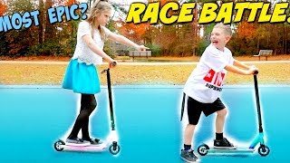 Hope vs Noah Most Epic Race Battle Ever SuperHeroKids Skits In Real Life w Fuzion Scooters [upl. by Dlonyer]