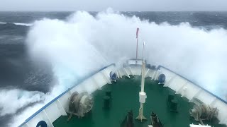 Fishery Research Vessel In Storm  Big Waves In The North Atlantic Ocean [upl. by Pesek]