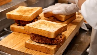 Japanese Food  FRIED PORK CUTLET SANDWICHES Tonkatsu Tokyo Japan [upl. by Niuqram]