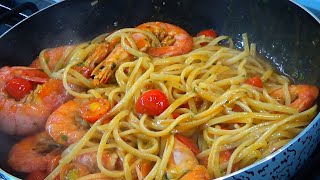 linguine ai gamberoni  primo piatto di mare  pronto in 10 minuti [upl. by Nerrak]