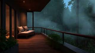 ⚡Cozy Balcony Ambience with City View  Fireplace Rain Sounds For Deep Sleep Healing Insomnia [upl. by Whipple749]