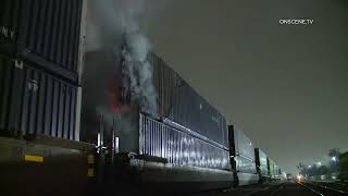 Conex Box On Freight Train Catches Fire [upl. by Wootan383]