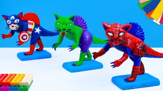 DIY Dinosaurios combinado de Gatos mezcló superhéroes hombre araña HulkCapitán América con Arcilla [upl. by Sachsse]