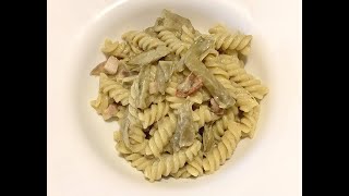 RICETTA PASTA CON CREMA DI CARCIOFI E PANCETTA  Primo piatto con due ingredienti facile e veloce [upl. by Ise869]