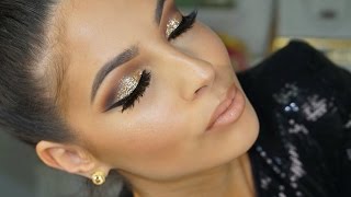 Golden Glitter Smokey Eye Makeup Tutorial 2016 [upl. by Miguelita]