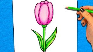 How To Draw and Colour a Flower  Coloring Pages for Kids and Learn The Colors [upl. by Nanine362]