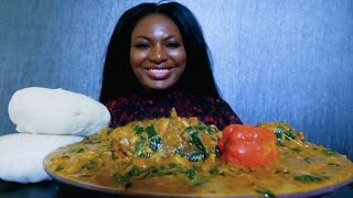 Asmr mukbang cocoyam soup with poundo yam fufu [upl. by Ewell]