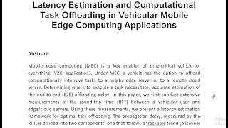 Latency Estimation and Computational Task Offloading in Vehicular Mobile Edge Computing Applications [upl. by Apur680]