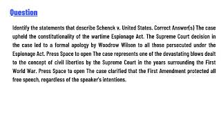 Identify the statements that describe Schenck v United States [upl. by Zenobia449]