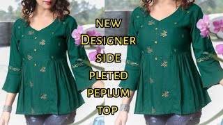 new Designer side pleted peplum top  unique and beautiful peplum top cutting and stitching [upl. by Simons]