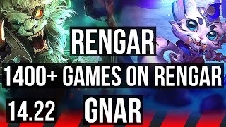 RENGAR vs GNAR TOP  1400 games Rank 12 Rengar  KR Challenger  1422 [upl. by Nalid]