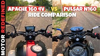 Finally Bajaj Pulsar N160 USD Model Vs TVS Apache 160 4V Dual ABS Ride Comparison Is Here [upl. by Guillema467]