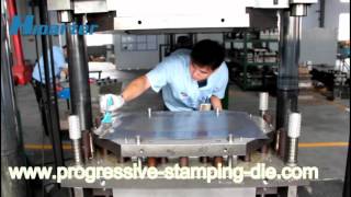 Gas stove lower cover metal single stage stamping die [upl. by Grimonia]