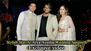 Stylish Star Allu Arjun at Arya  Sayesha Saigal Wedding Sangeet  Telugu Varthalu [upl. by Philipson680]