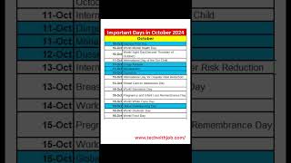 Important Days in October 2024 trending english education gk job [upl. by Nivrae]