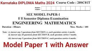 diploma maths 2024 model paper 1 solution  New C 20 syllabus diploma maths kannada dte [upl. by Nolyag]