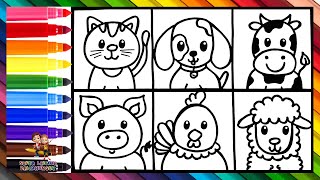 Zeichnen und Ausmalen von niedlichen Bauernhoftieren 🐶🐱🐮🐑🐔🐷🌈 Zeichnungen für Kinder [upl. by Anwahsit]