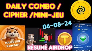 DAILY Combo HAMSTER KOMBATTAPCOINSBot amp GEMZ COIN etc 060824Resumeé de airdrops Crypto [upl. by Im]