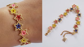 Star braceletColorful seed beads braceletBeaded bracelet with only seed beadsDiy Beading [upl. by Rednasxela]